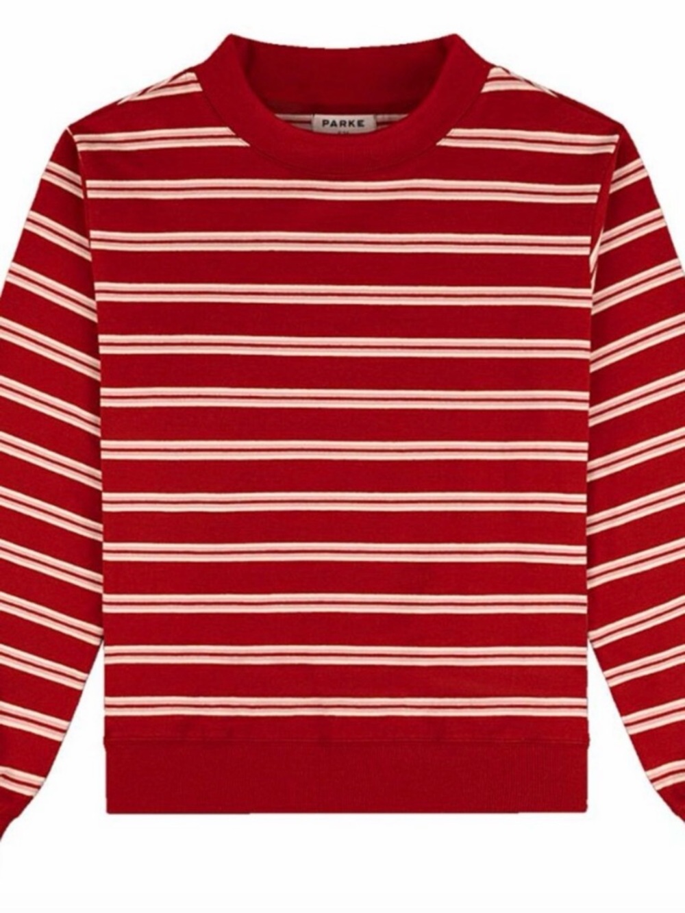 Striped Red & White Oversized Sweatshirt - Women's Cozy Pullover - Picture 3 of 7